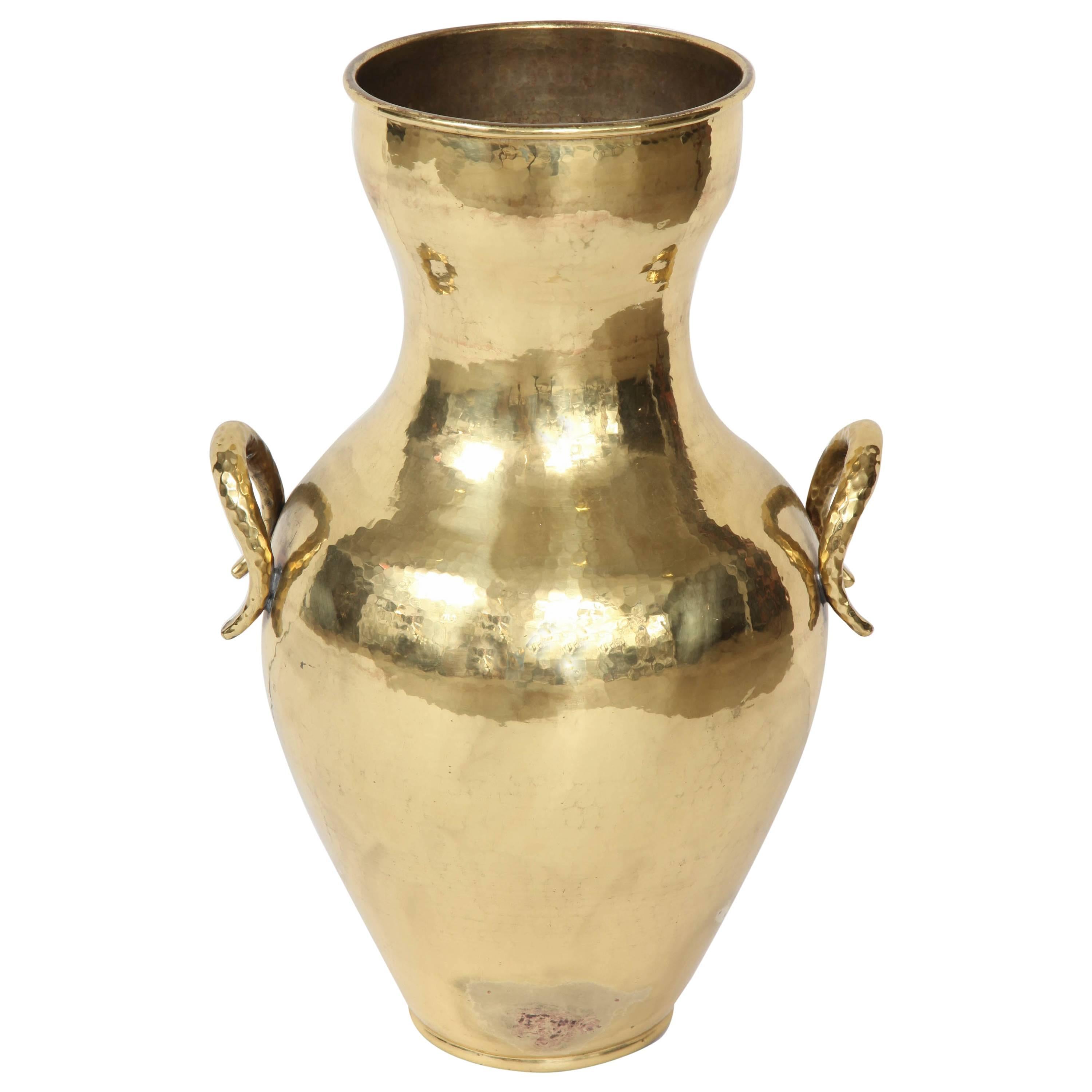  Large 1950s Italian Hand-Hammered Brass Two Handled Urn
