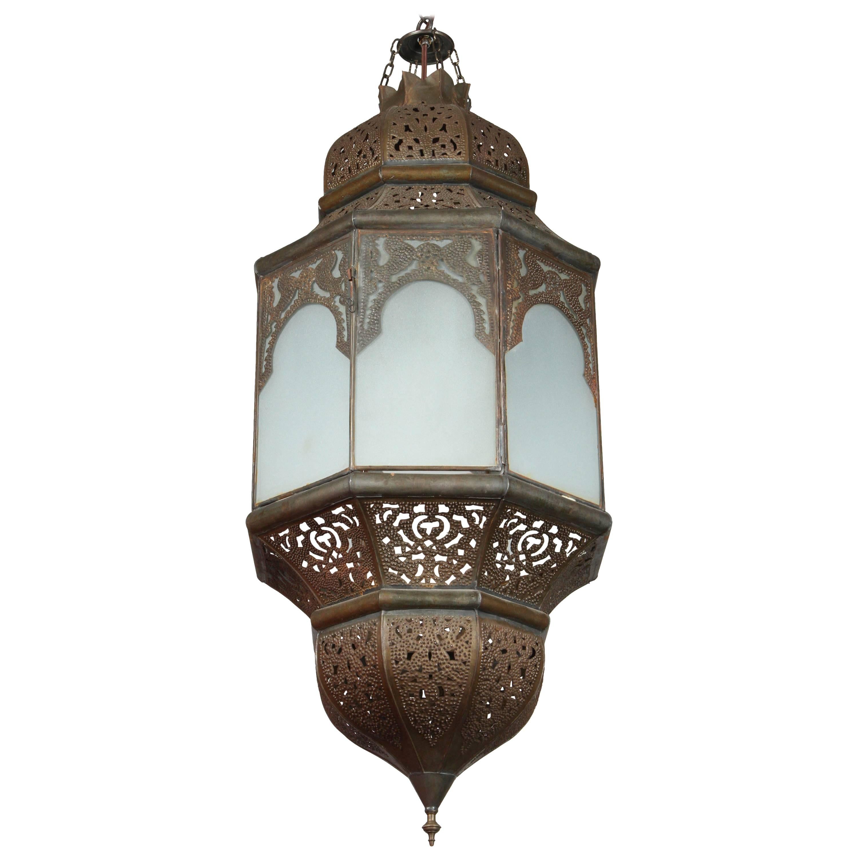 Moroccan Moorish Hanging Lantern with Milky Glass