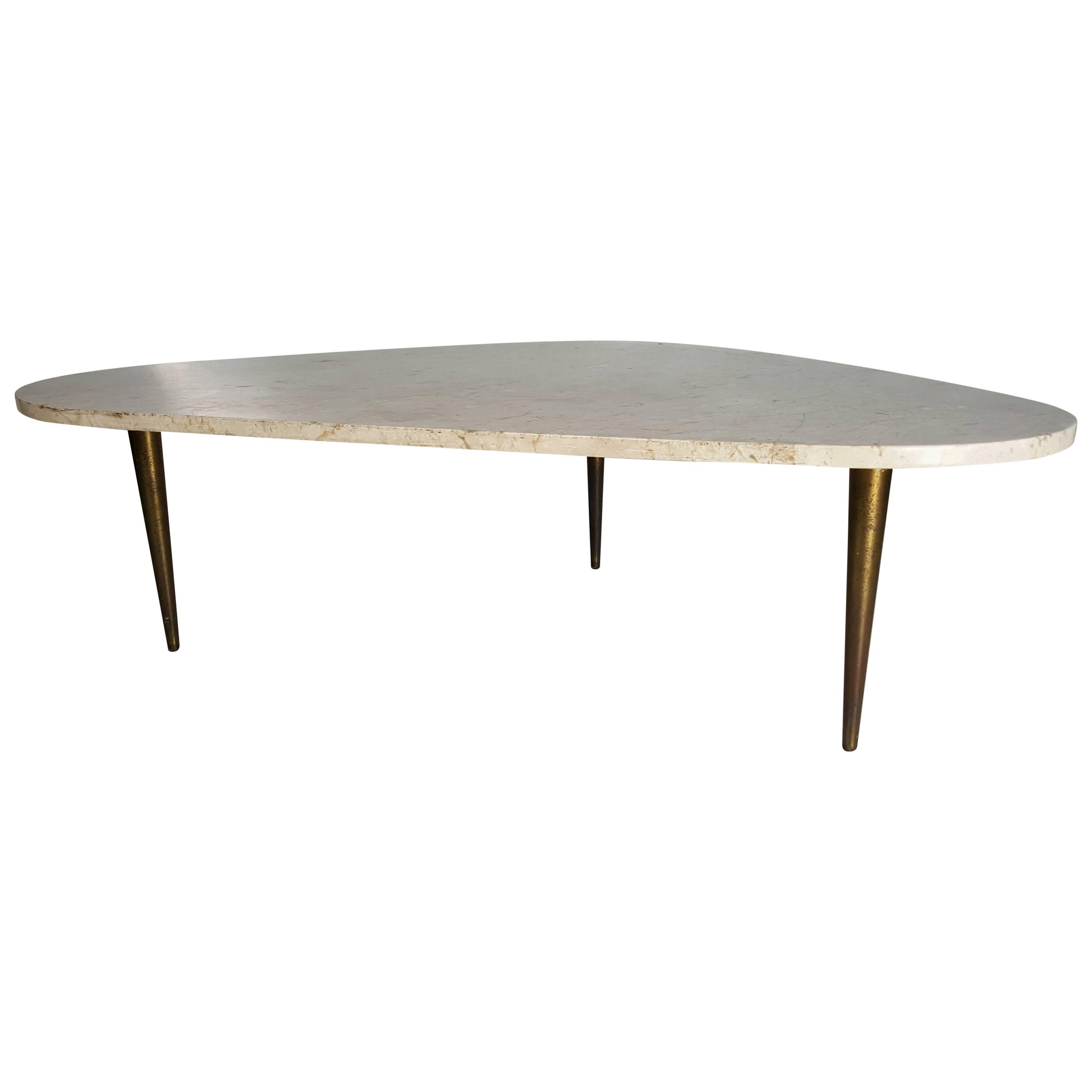 Modernist Marble and Brass Amorphic Cocktail Table, Weiman
