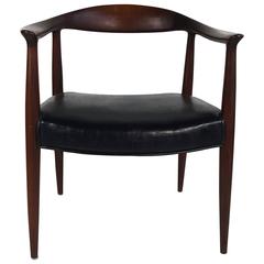 Danish Modern Leather and Walnut Arm Chair.manner of Hans Wegner