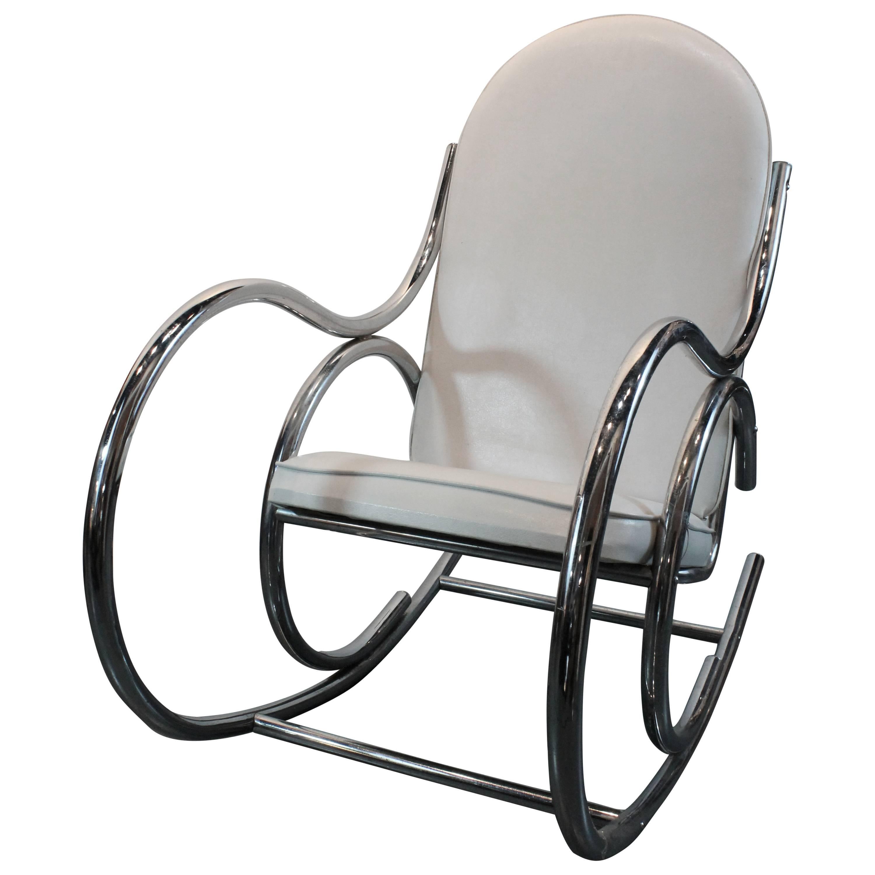 1970's Chrome Sculptural Rocking Chair For Sale