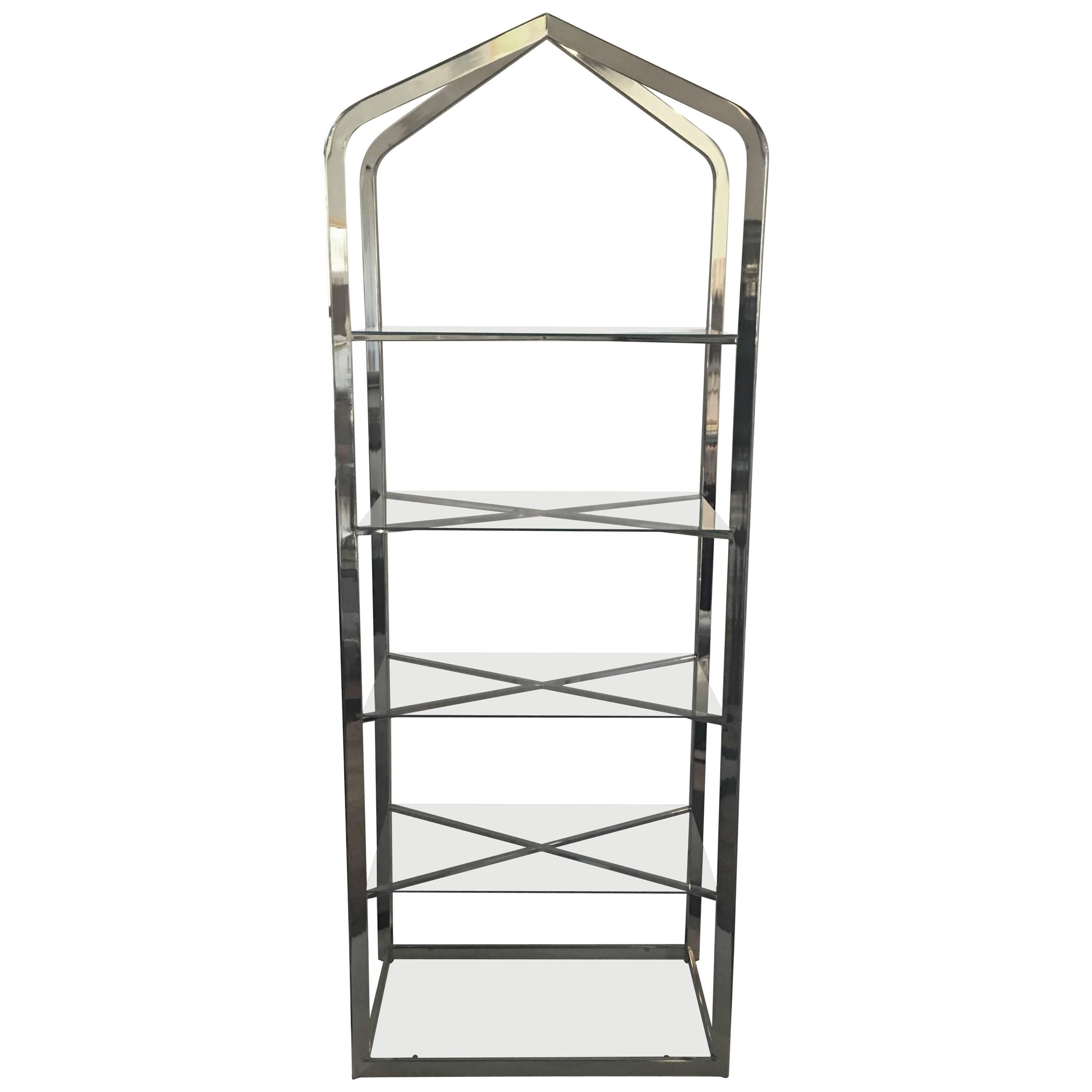 Mid-Century Modern Brass and Glass Pagoda Etagere