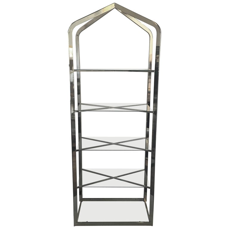 Mid-Century Modern Brass and Glass Pagoda Etagere For Sale