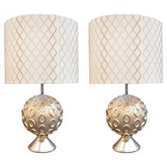 Vintage Pair of Bryan Cox White Gold Leaf Perth Lamps