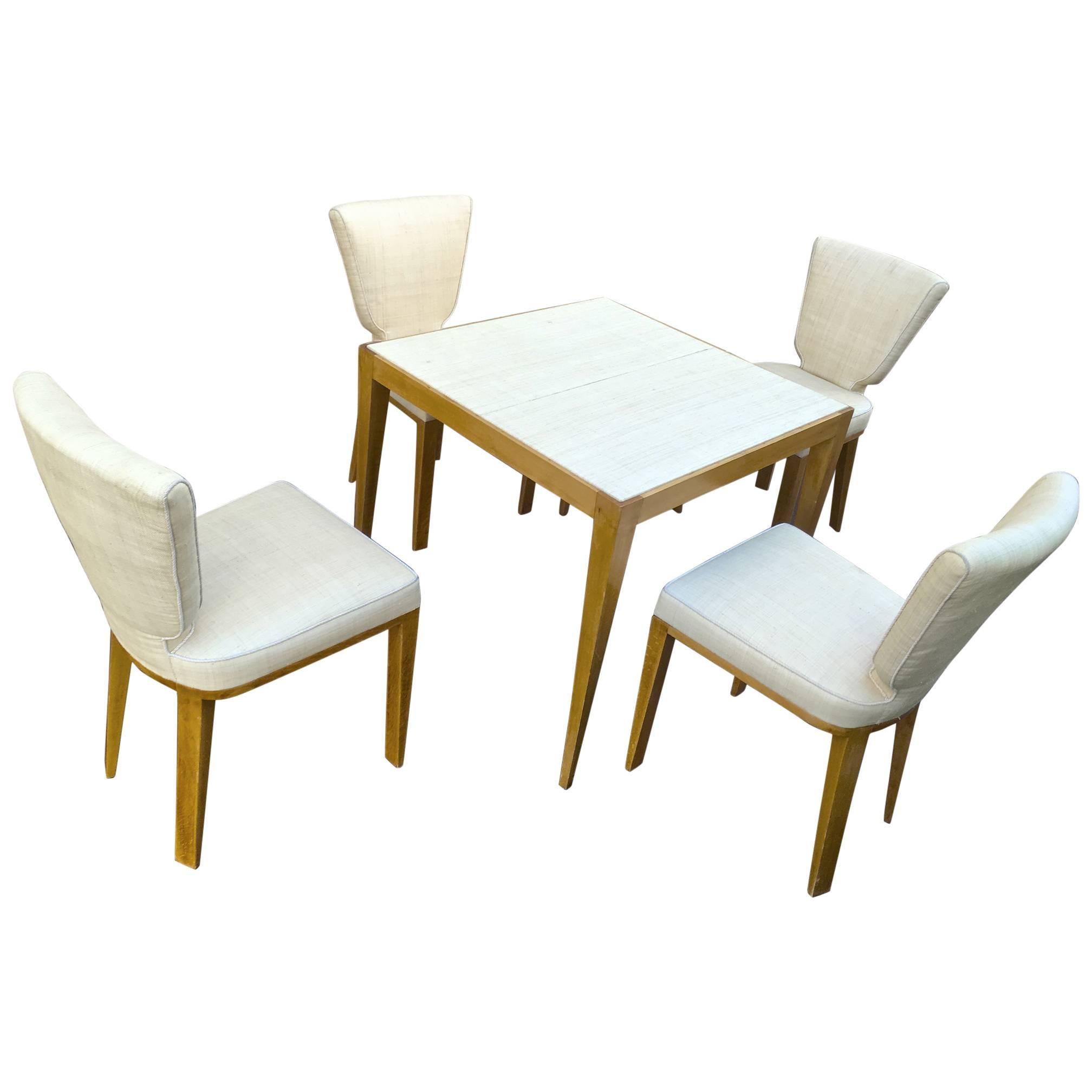 Jean Royère Documented Playing Card Set of Four "Ecusson" Chairs and One Table For Sale