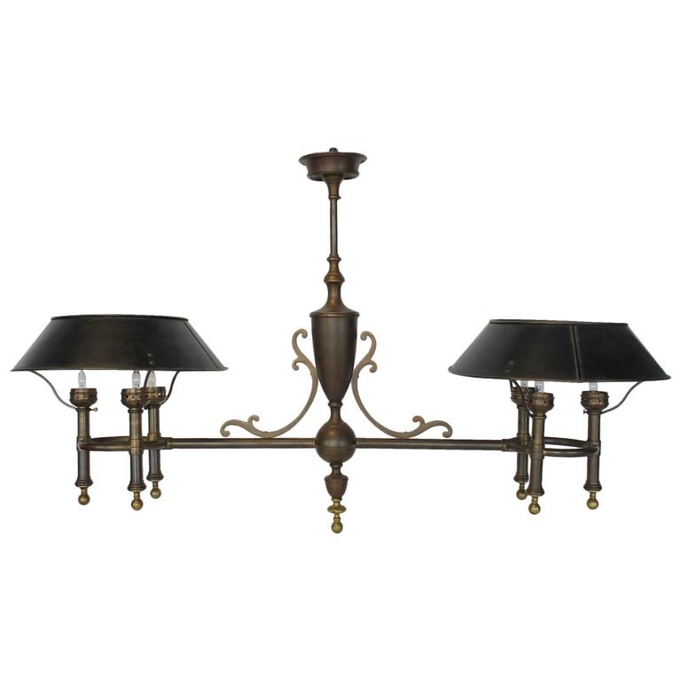 Antique Bouillotte Style Billiard/Double Brass Light Fixture For Sale