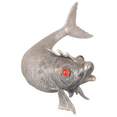 Spanish Sterling Silver Fish with Red Eyes, 1930s-1950s