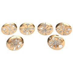 Rare Set of Fornasetti Porcelain and Gilded "Posateria" Coasters