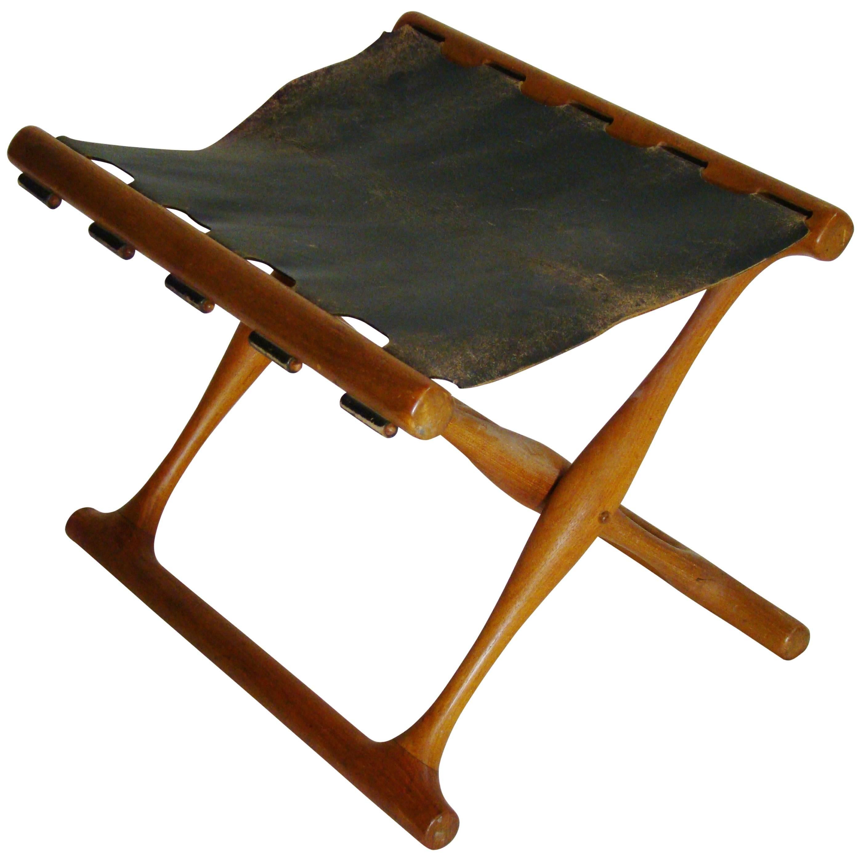 Poul Hundevad Teak Leather Gold Hill Stool  SATURDAY SALE