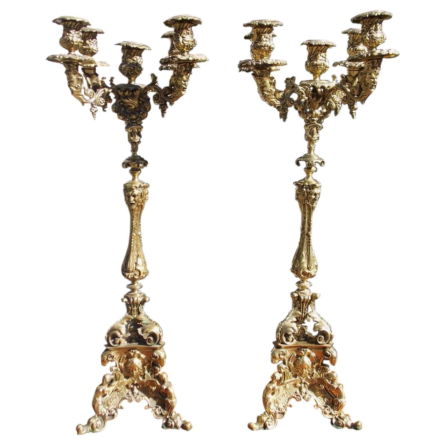 Pair of Italian Bronze Figural and Floral Candelabras, Circa 1830 For Sale