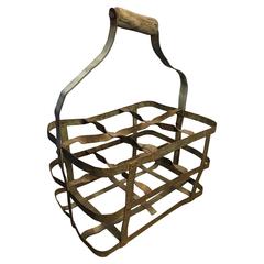 Early 20th Century Antique French Six-Bottle Wine Carrier Basket