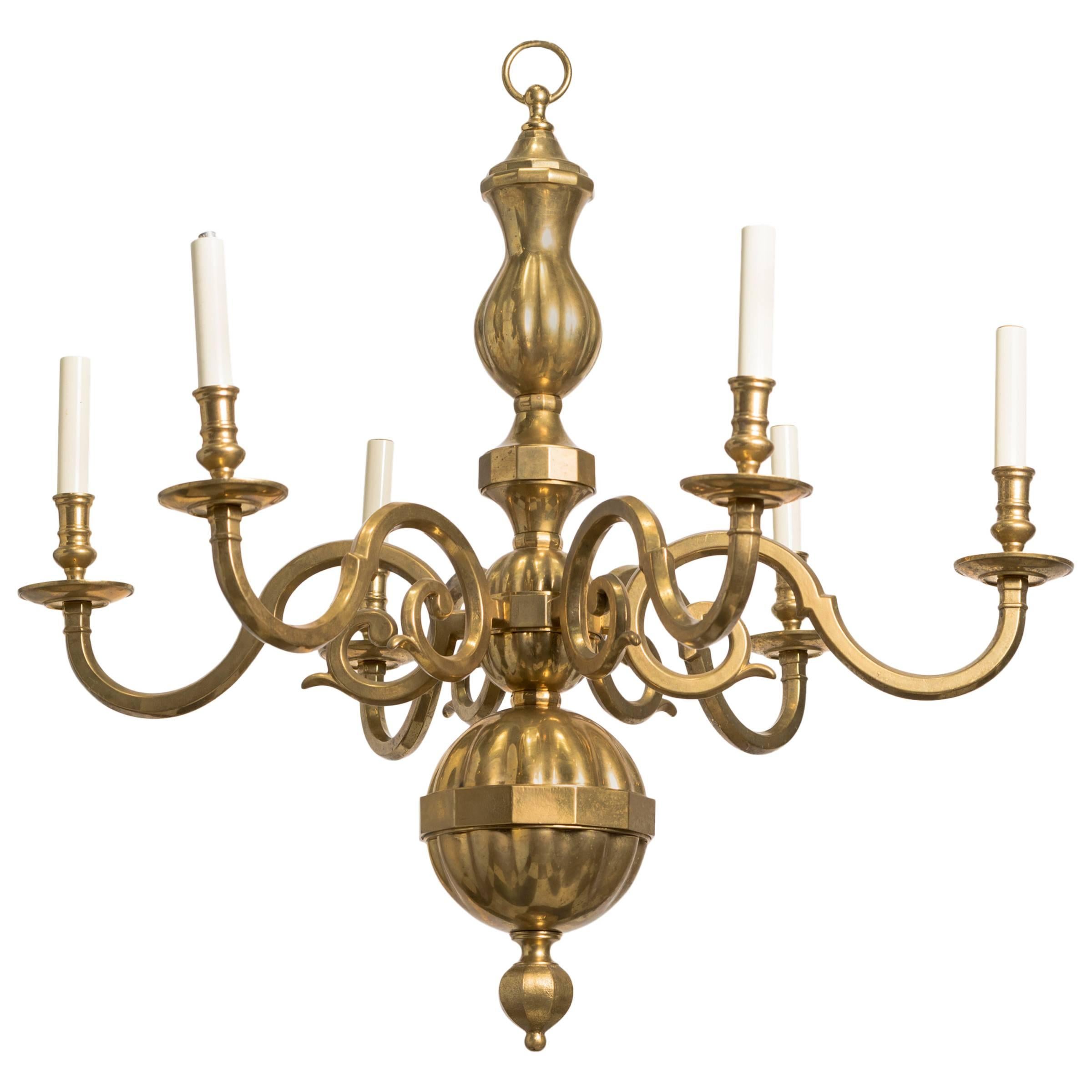 Traditional Solid Brass Six-Arm Chandelier