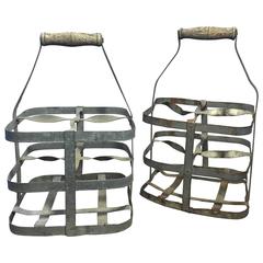 Early 20th Century Vintage French Four-Bottle Wine Carrier Baskets 3