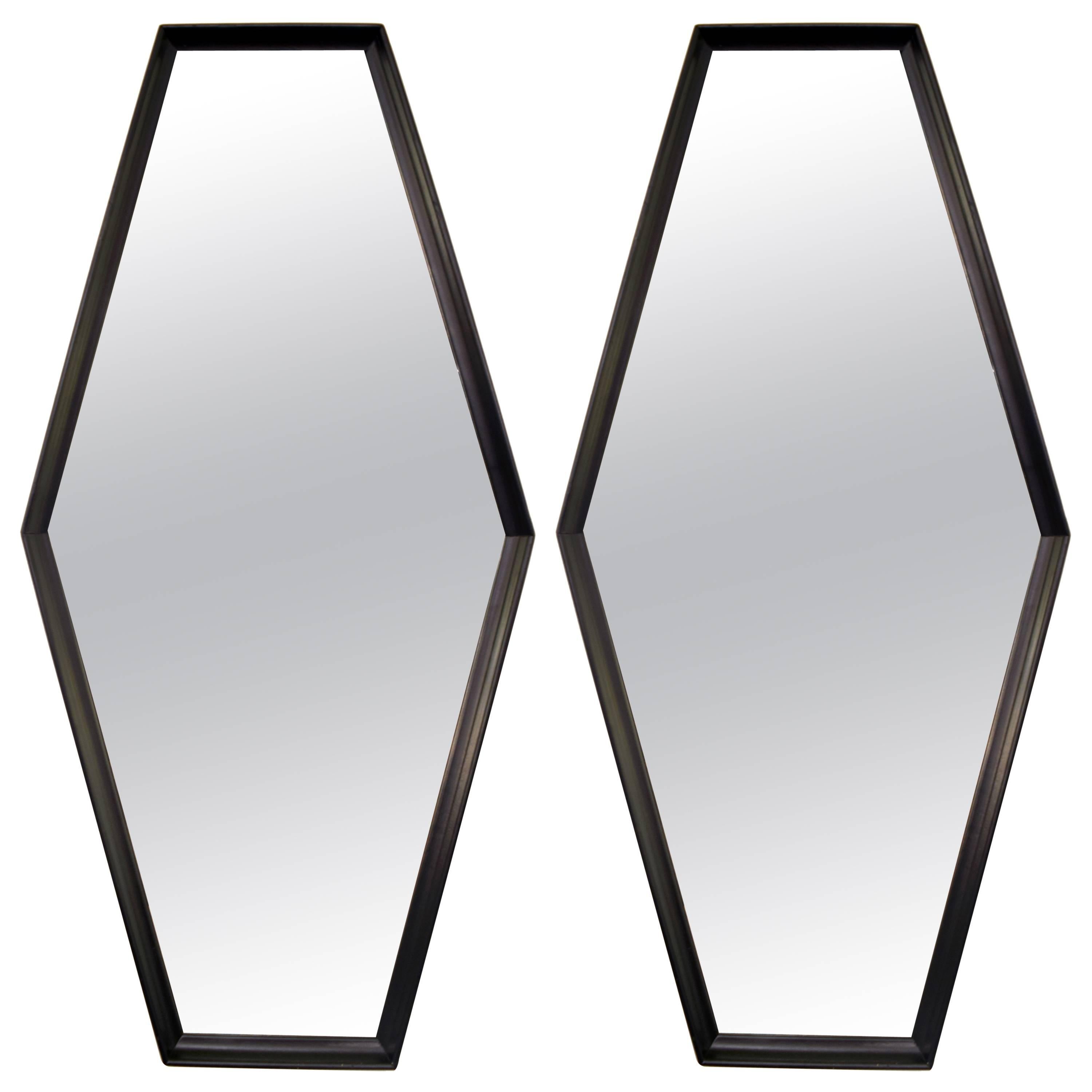 Pair of Ebonized Hexagon Mirrors