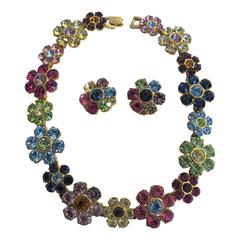 AZ Collection Multicolor Crystal Necklace and Earrings Set, circa 1980s