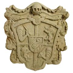 Vintage Large Italian Hand-Carved Marble Coat of Arms