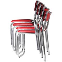 Red Aluminum Chairs, 1930, by Warren McArthur, Set of Four