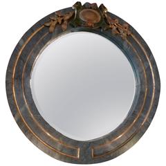 Italian 19th Century Green and Gold Round Wood Frame Mirror 4