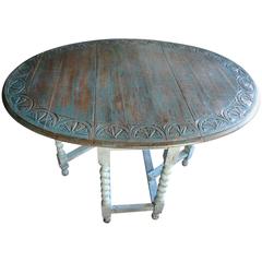 19th Century Oak Carved Top, Drop-Leaf Table with Gate-Leg and Barley Twist Legs 10