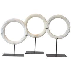 Set of Three White Marble Rings on Stands, China, Contemporary