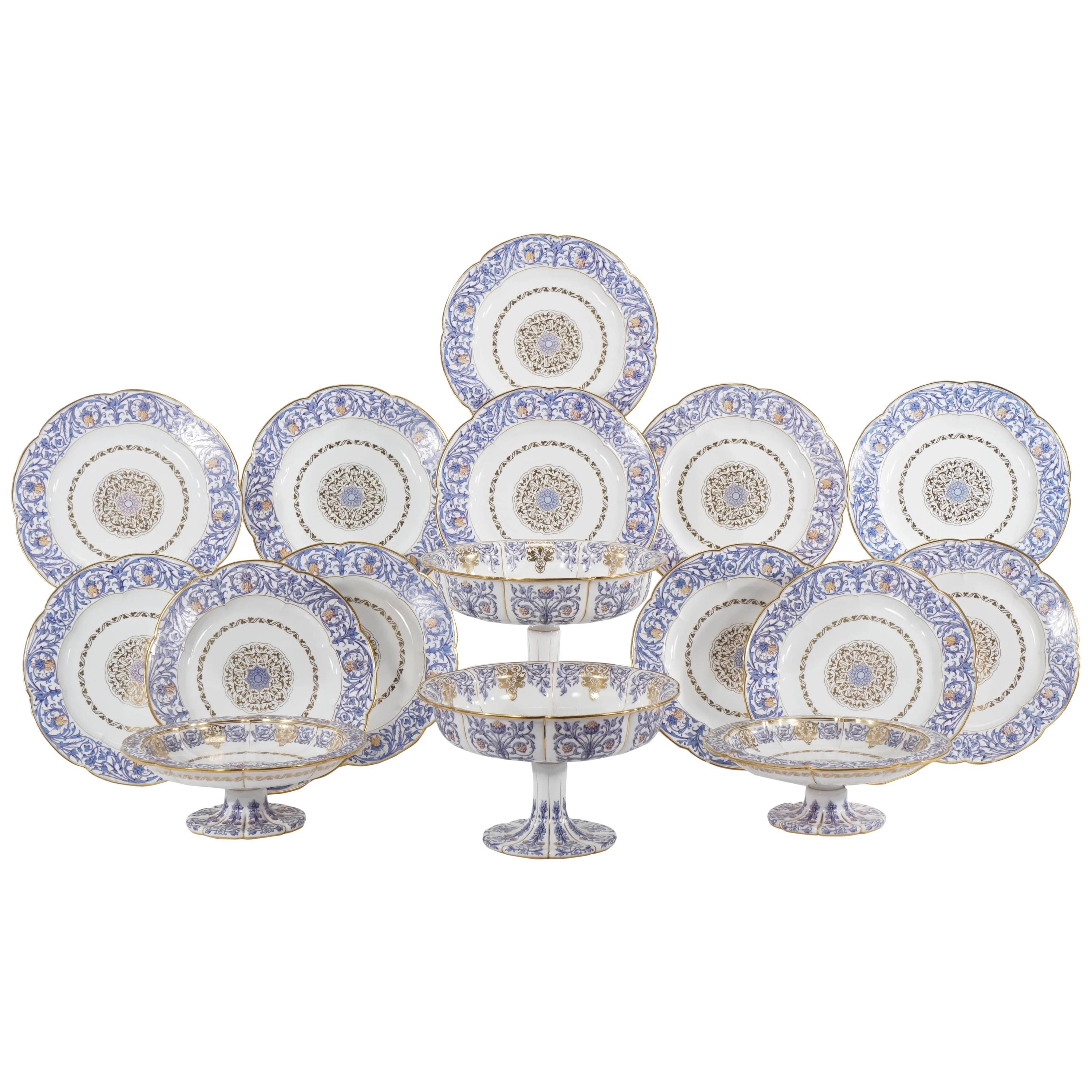 19th Century Sevres Neoclassical Blue and Gold Dessert Service with 16 Pieces