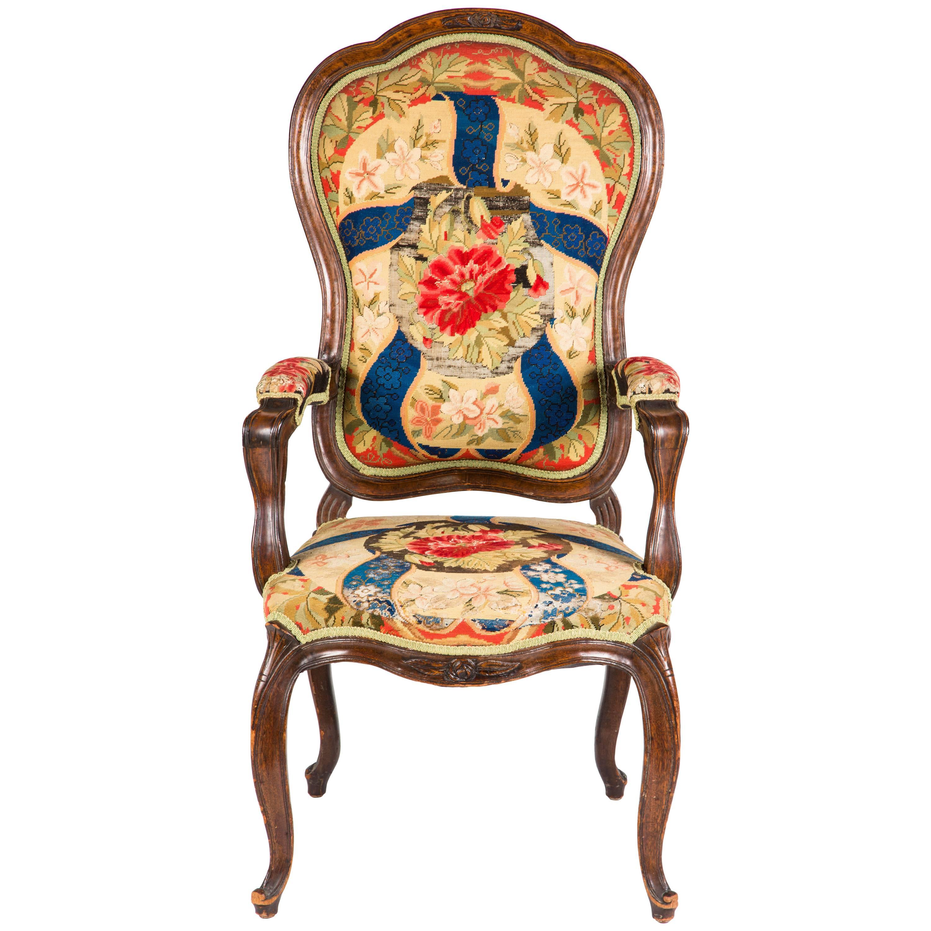 French Needle Point Armchair For Sale