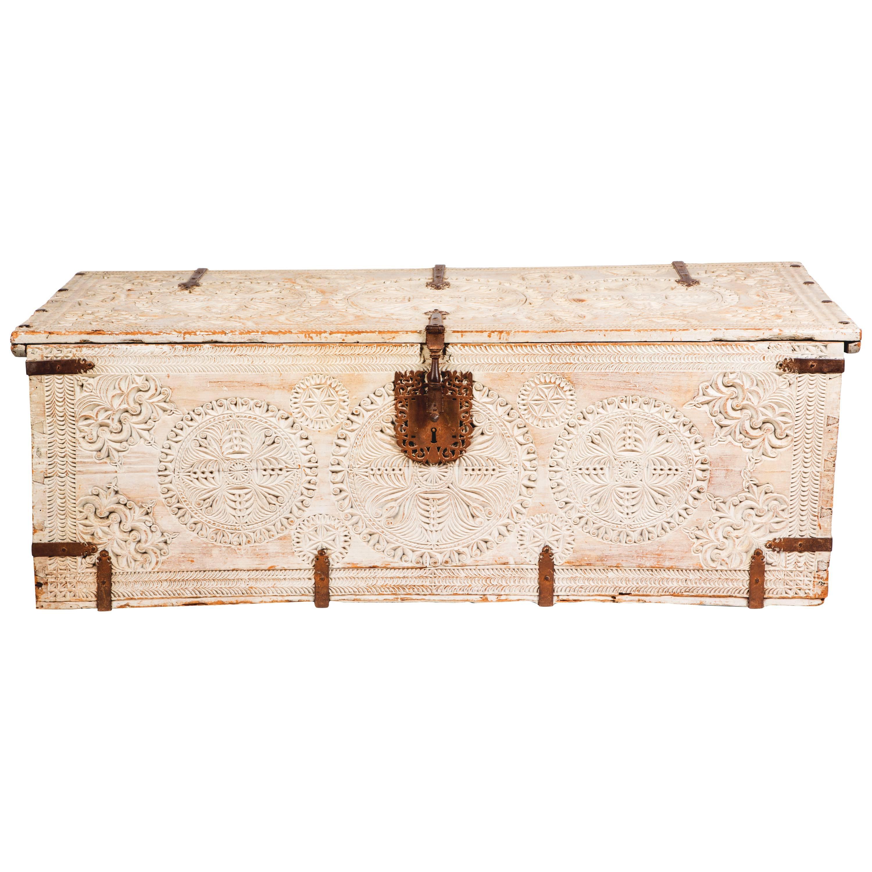 Blanket Trunk, Chest, Large Antique White Moroccan  For Sale