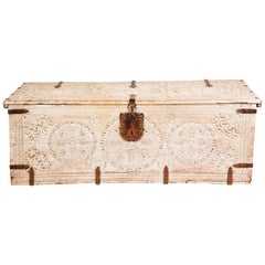 Blanket Trunk, Chest, Large Antique White Moroccan