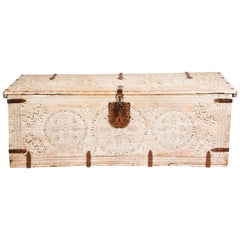 Blanket Trunk, Chest, Large Antique White Moroccan 