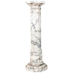 Exceptional Large Octagonal Base White and Gray Marble Column or Pedestal