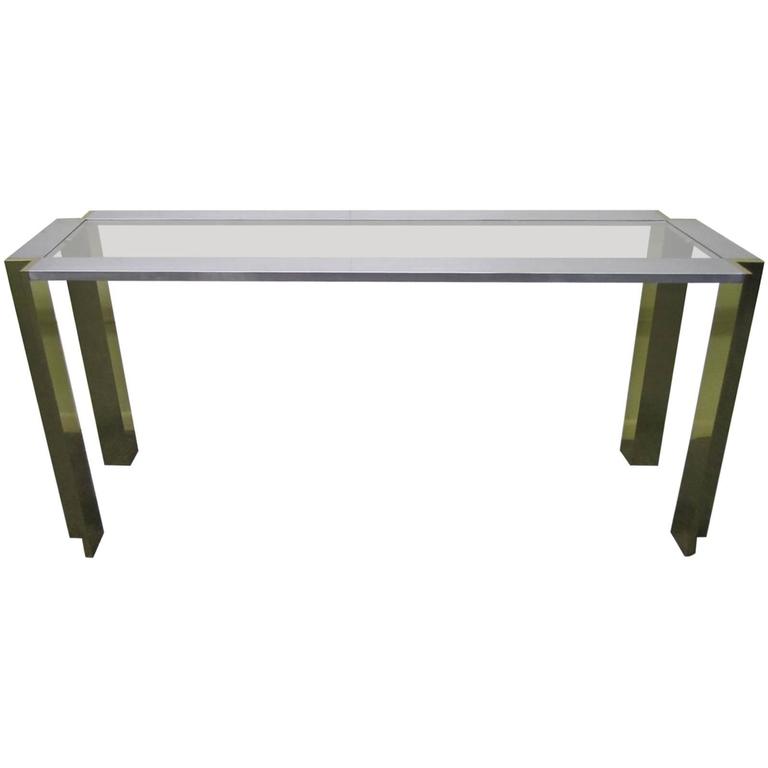 Romeo Rega Konsolentisch aus gebürstetem Aluminium und Messing, Mid-Century Modern