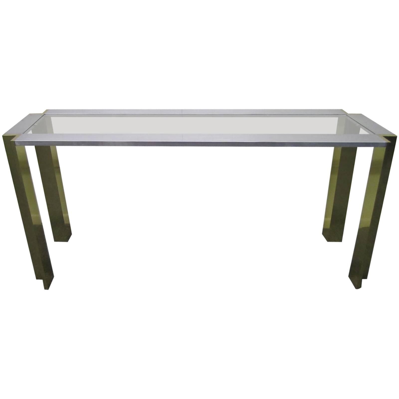  Romeo Rega Brushed Aluminum and Brass Console Table Mid-Century Modern For Sale