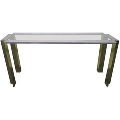 Romeo Rega Brushed Aluminum and Brass Console Table Mid-Century Modern