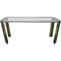  Table console Romeo Rega en aluminium brossé et laiton, mi-siècle moderne