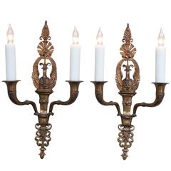 Pair of Two-Light Directoire Style Gilt Brass Sconces, France circa 1935 9