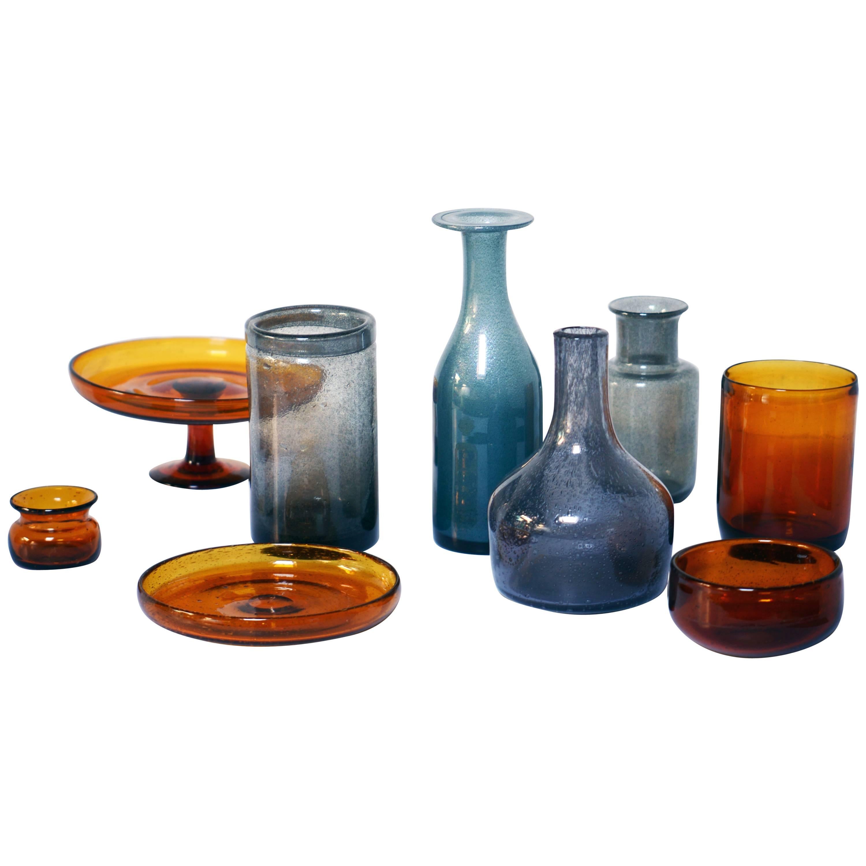 Erik Hoglund Set of Nine Unique Glass Vases by the Artist for Boda, Sweden For Sale