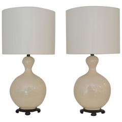 Pair of Gourd Form Ceramic Table Lamps