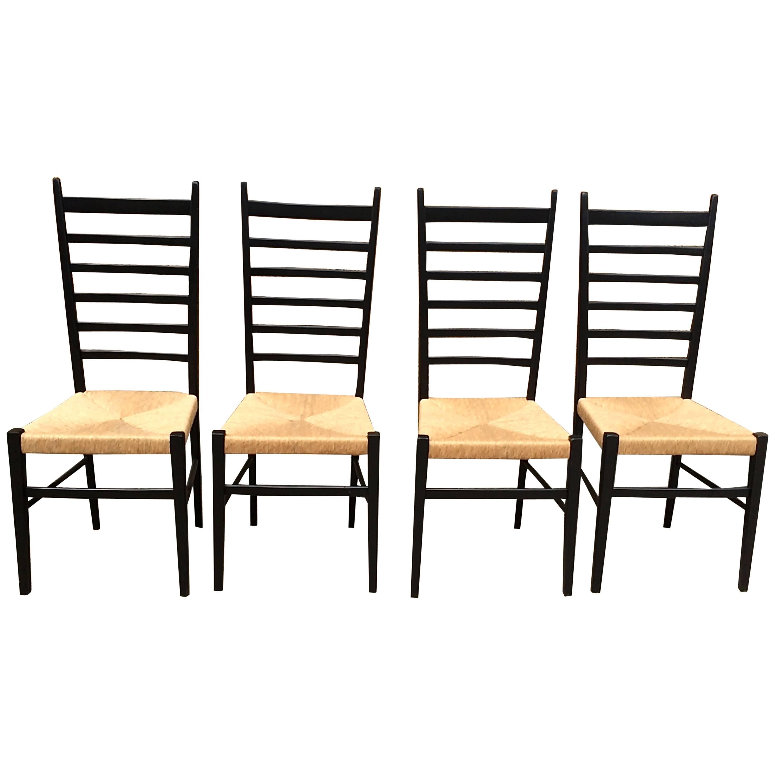 Set of Four Gio Ponti Ladder Back Chairs