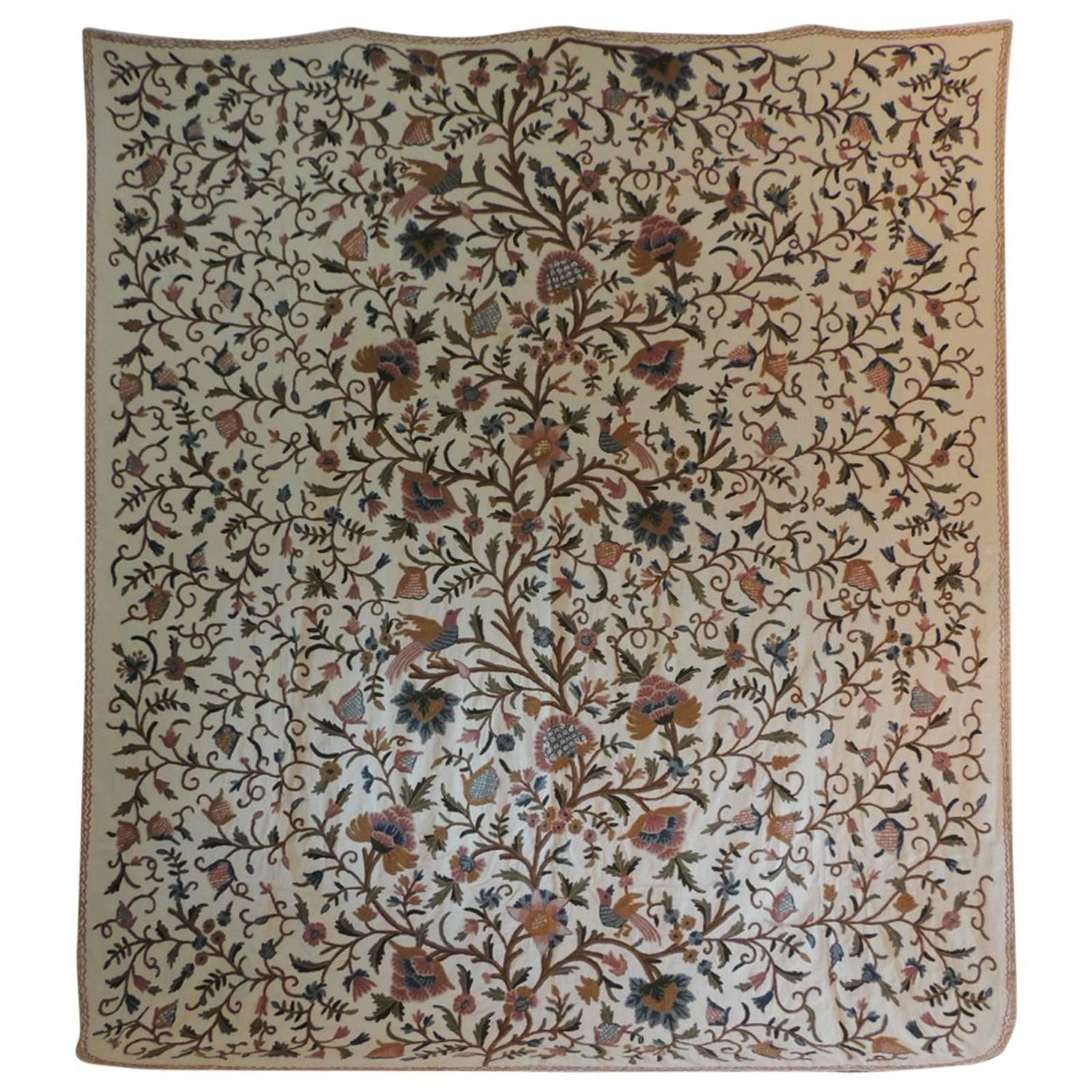 Vintage Crewel Embroidery Wall Hanging For Sale at 1stdibs