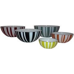 Gorgeous Set of Five Vintage Cathrineholm Striped Enamel Bowls
