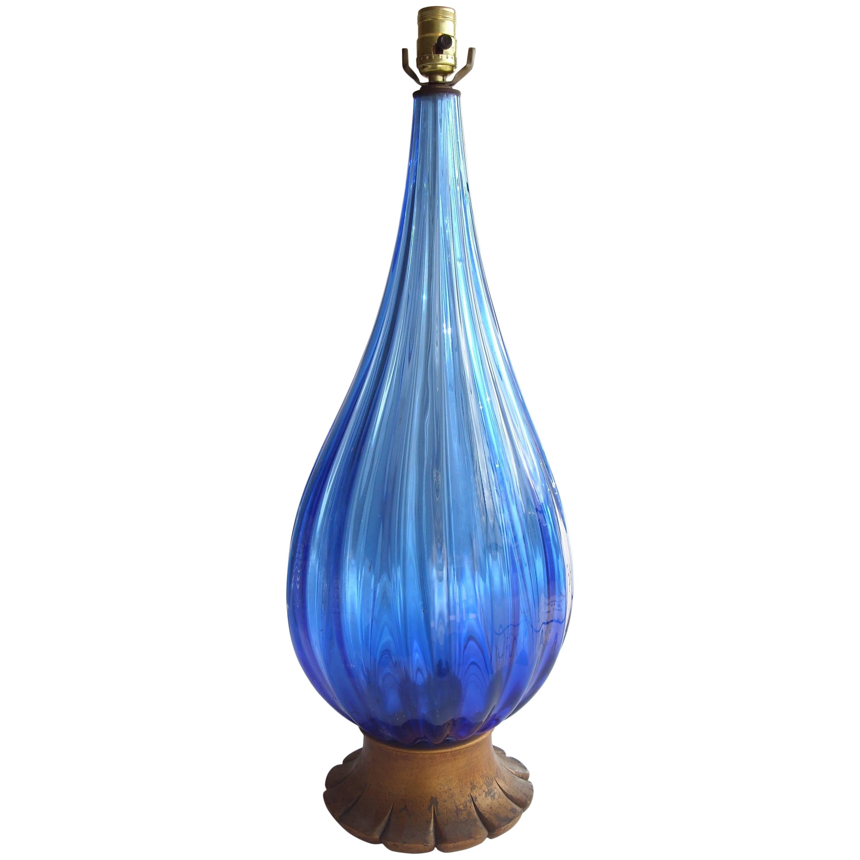 Large Blue Barovier Murano Glass Table Lamp