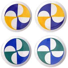 Gio Ponti Earthenware Modernist Plates, Set of Four Gio Ponti Earthenware Modernist Plates, Set of Four