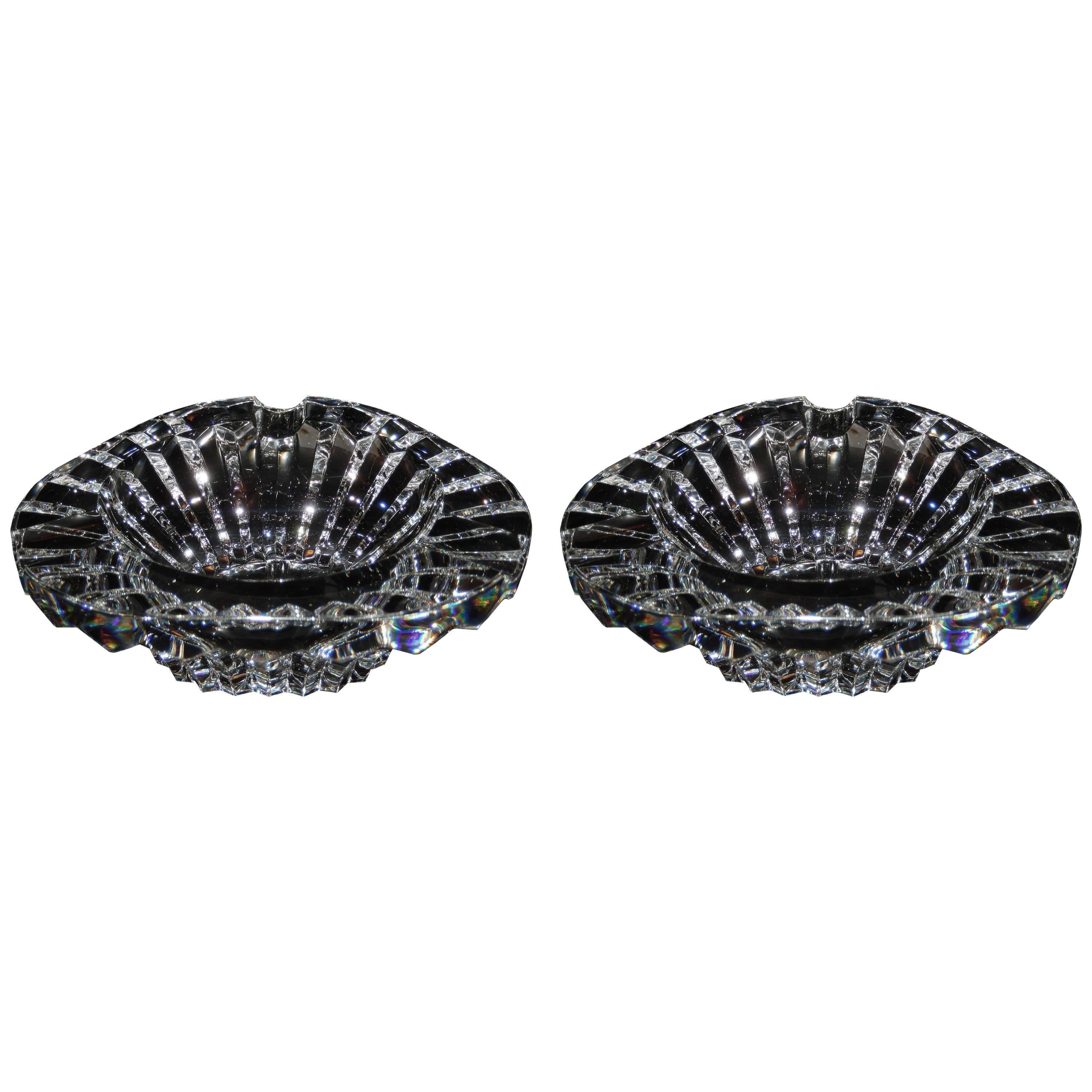 Pair of 1970s, Baccarat Heavy Crystal Ashtrays