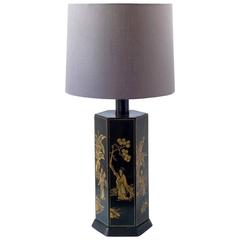 Chinoiserie Black Lacquer Table Lamp