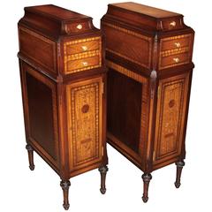 Rare Pair of Adam Style Mahogany and Satinwood Inlaid Side Cabinets