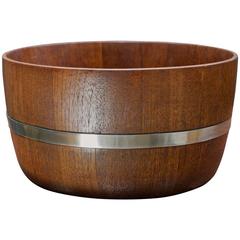 Rare Transitional Quistgaard Nissen Dansk Steel Banded Teak Staved Barrel Bowl