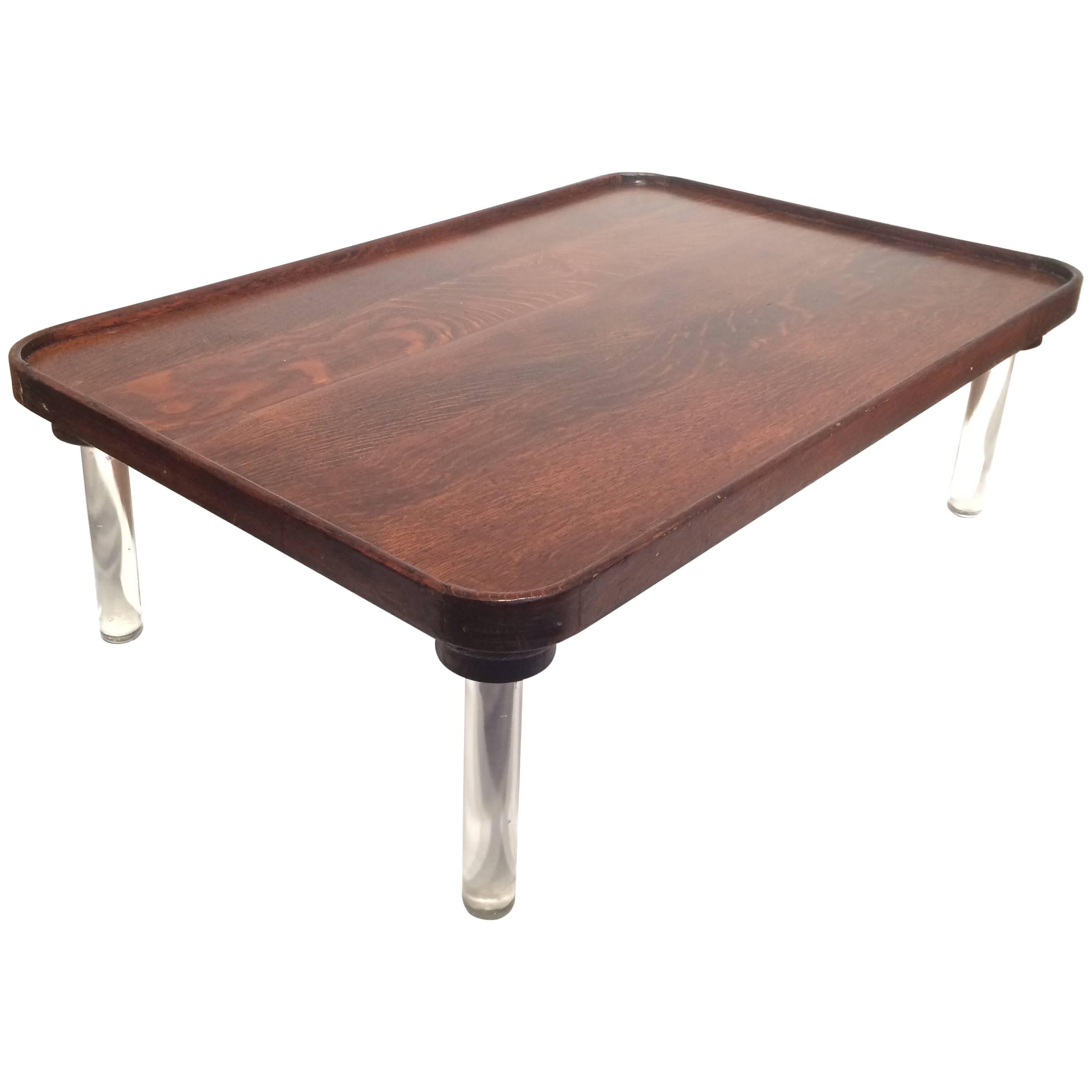 Tiger Oak Coffee Table With Glass Legs, 1945