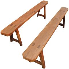 Pair of 19th Century Solid Oak French Benches