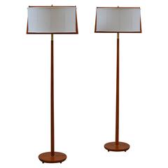 Pair of Teak and Brass Scandinavian Floor Lamps