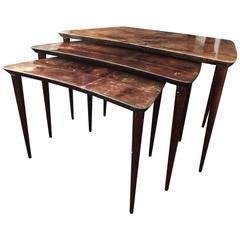 Aldo Tura Lacquered Goatskin Set of Three Nesting Tables